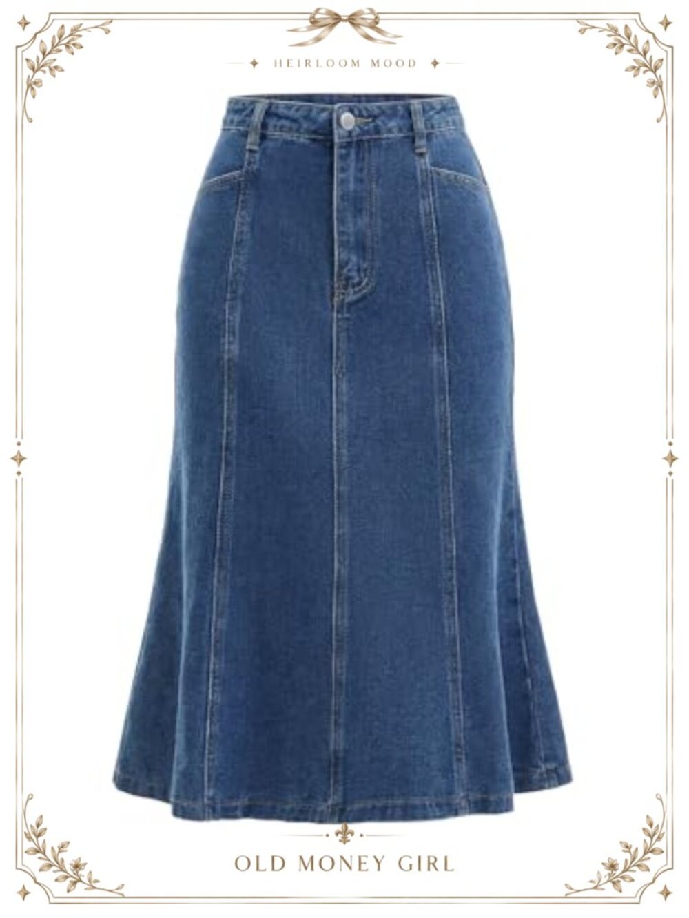 Fishtail Midi Denim Skirt High Waist A-Line Flared Jean Skirt